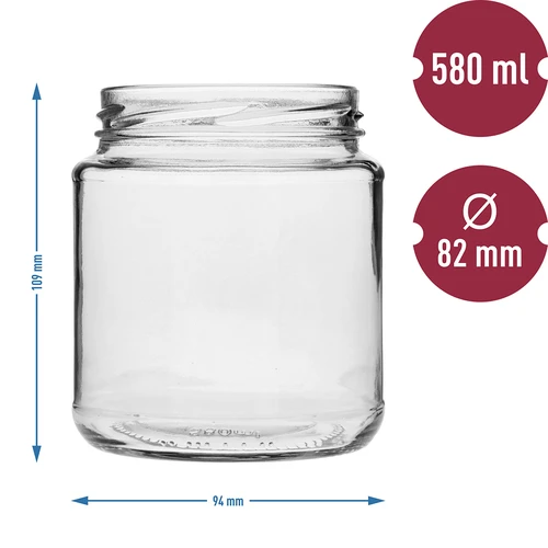 Tarro TO 580ml gordito con tapa negra fi82/6 -6uds - 5