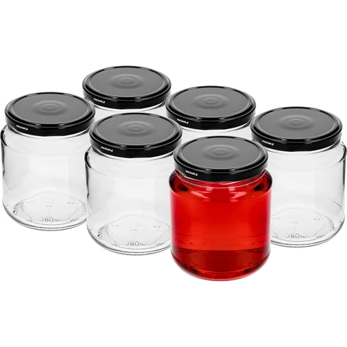 Tarro TO 580ml gordito con tapa negra fi82/6 -6uds - 2