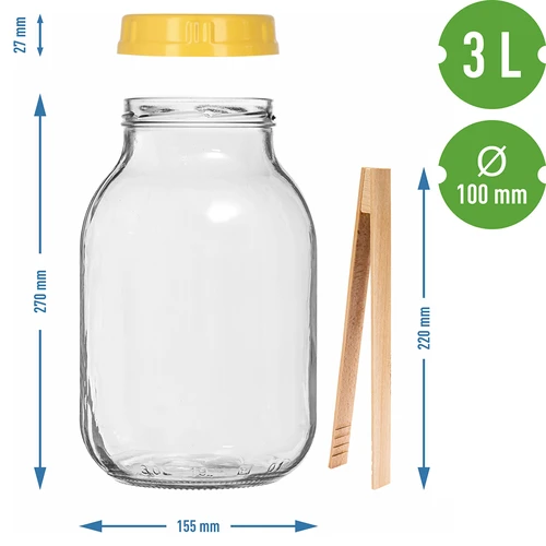 Tarro twist-off 3 L, pinzas y tapa de plástico fi 100, con asa - 7