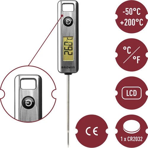 Termómetro de cocina electrónico, LCD (-50/200C) plateado - 5