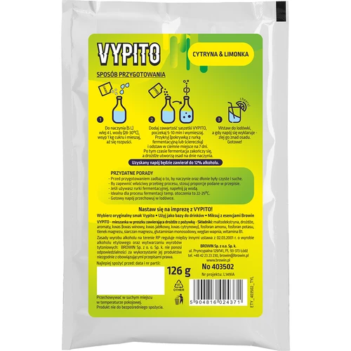 VYPITO 12%, sobre para 18 bebidas - Limón & lima, 126 g - 2