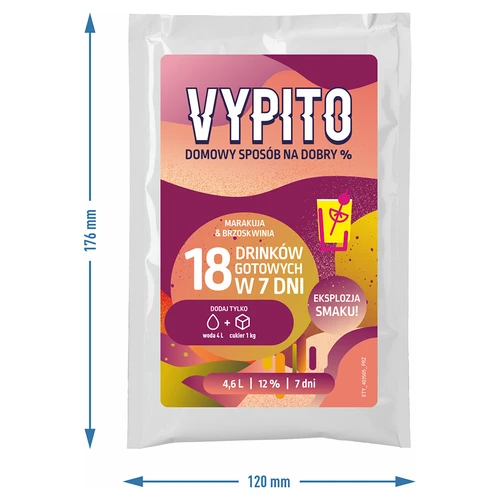 VYPITO 12%, sobre para 18 cócteles – Maracuyá-Melocotón, 126 g - 2