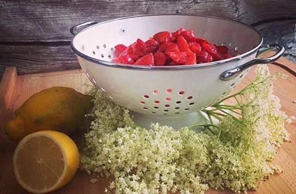 Mermelada de fresa con flores de saúco negro