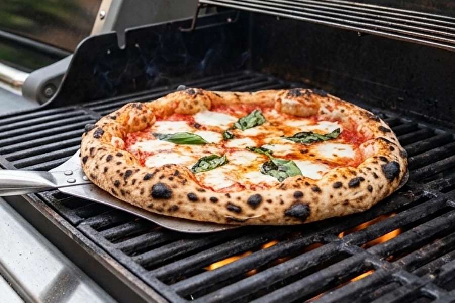 Pizza napolitana en parrilla de gas